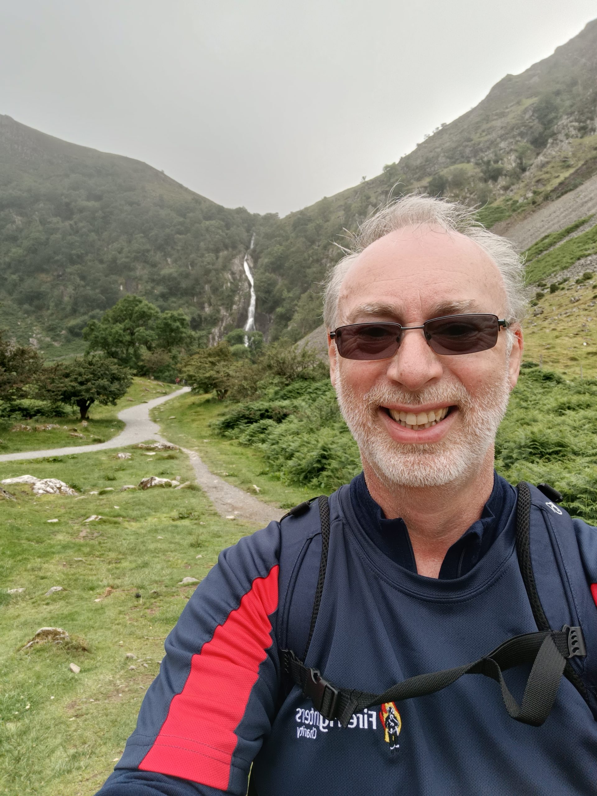 Mike on a walk to Aber Falls in Wales, 2 weeks after Harcombe